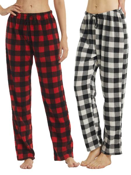 Women's Plaid Pyjama Bottoms Fleece Checked Pjs Pants Soft Drawstring Lounge Sleepwear for Ladies Women Sleep Bottoms for Fall & Winter Pajamas