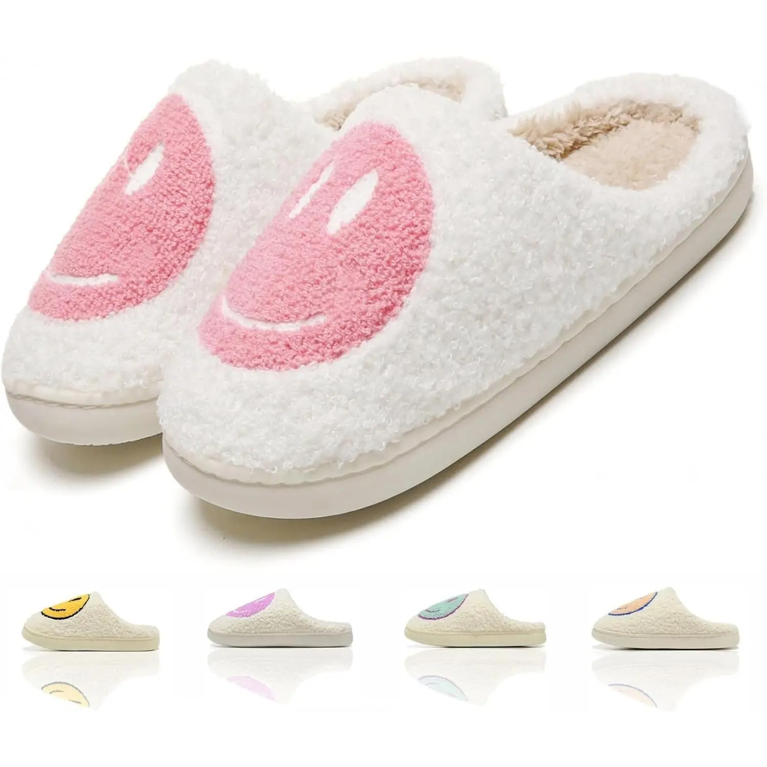 Memory Foam House Slippers for Women and Men, Cute Retro Happy Face Cozy Slip-On ShoesGift