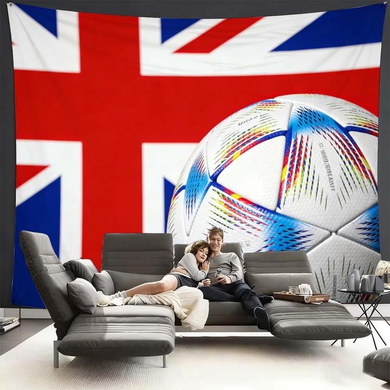 1 pc microfiber FIFA World Cup Inspired Tapestry Wall Hanging UK Flag Soccer Ball Print Colorful Decor for Living Room Bedroom Dining Room Outdoor Holiday Atmosphere Enhancer Tapestry Background Cloth Hanging Cloth Wall Cloth Decorative Cloth