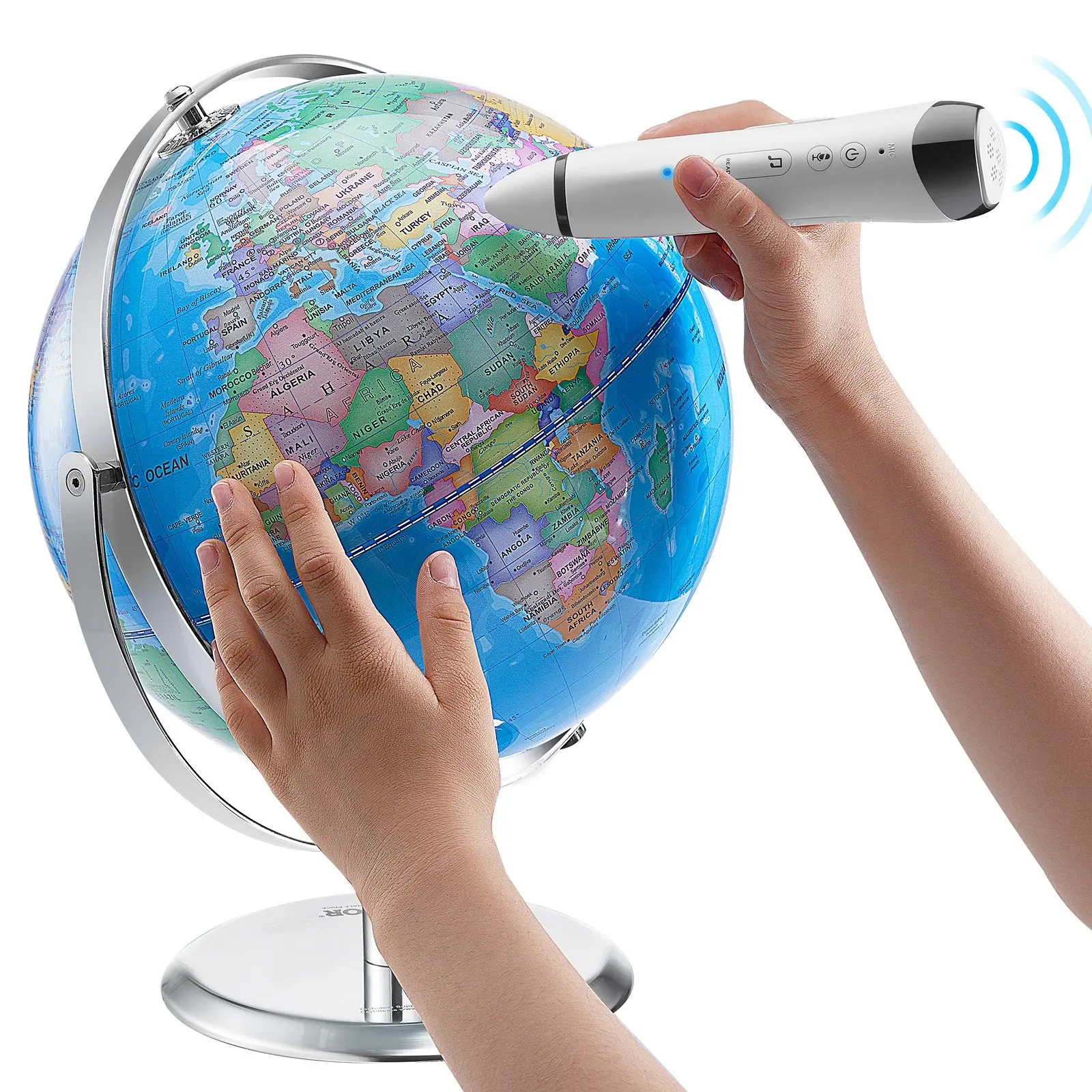 【Summerfinds】VEVOR Talking World Globe, 9 in/228.6 mm, Interactive Globe for Kids Early Learning Teaching, Educational Globe with Smart Talking Pen LED Night Light USB Interface, Gifts for Children Boys Girls
