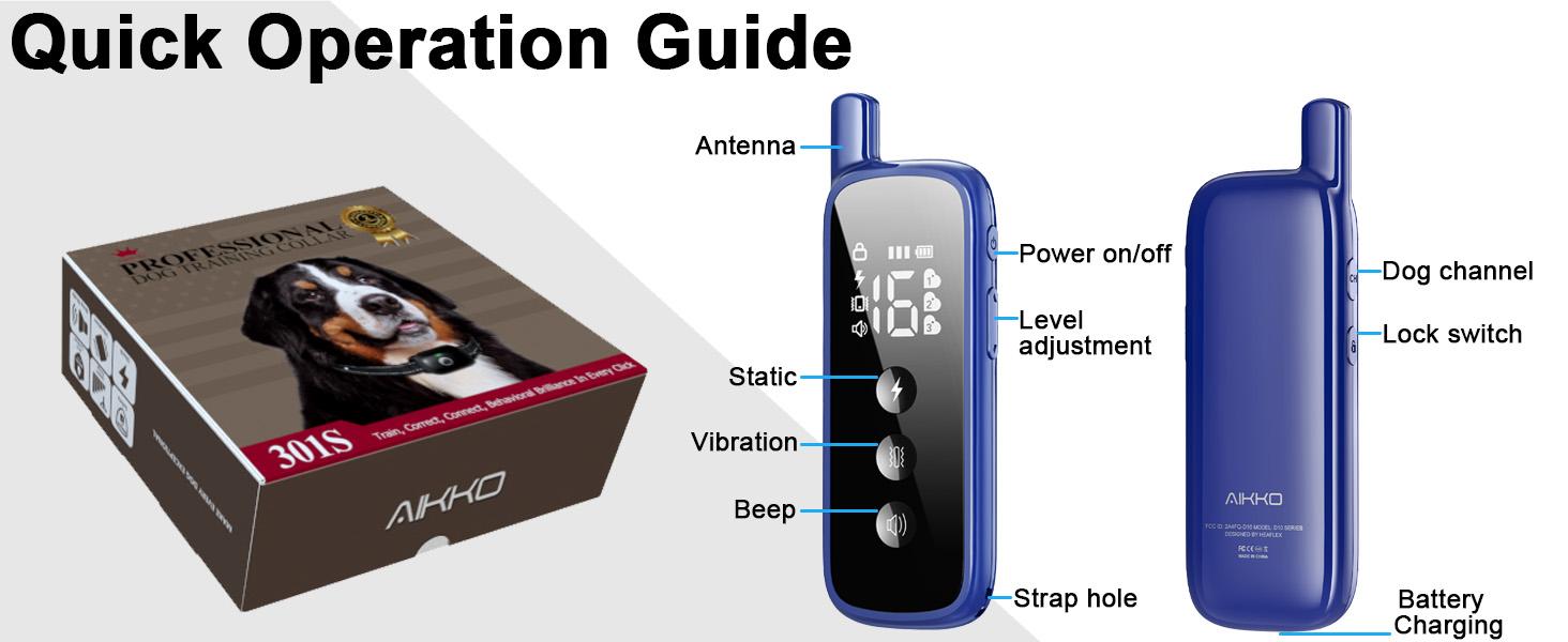 Dog Shock Collar Electric Training e-Collar, Training Collars, Anti-Barking Device with Remote, 3 Modes Beep Vibration Shock , Security Lock , IPx7 Waterproof, Up to 2600 Feet Range