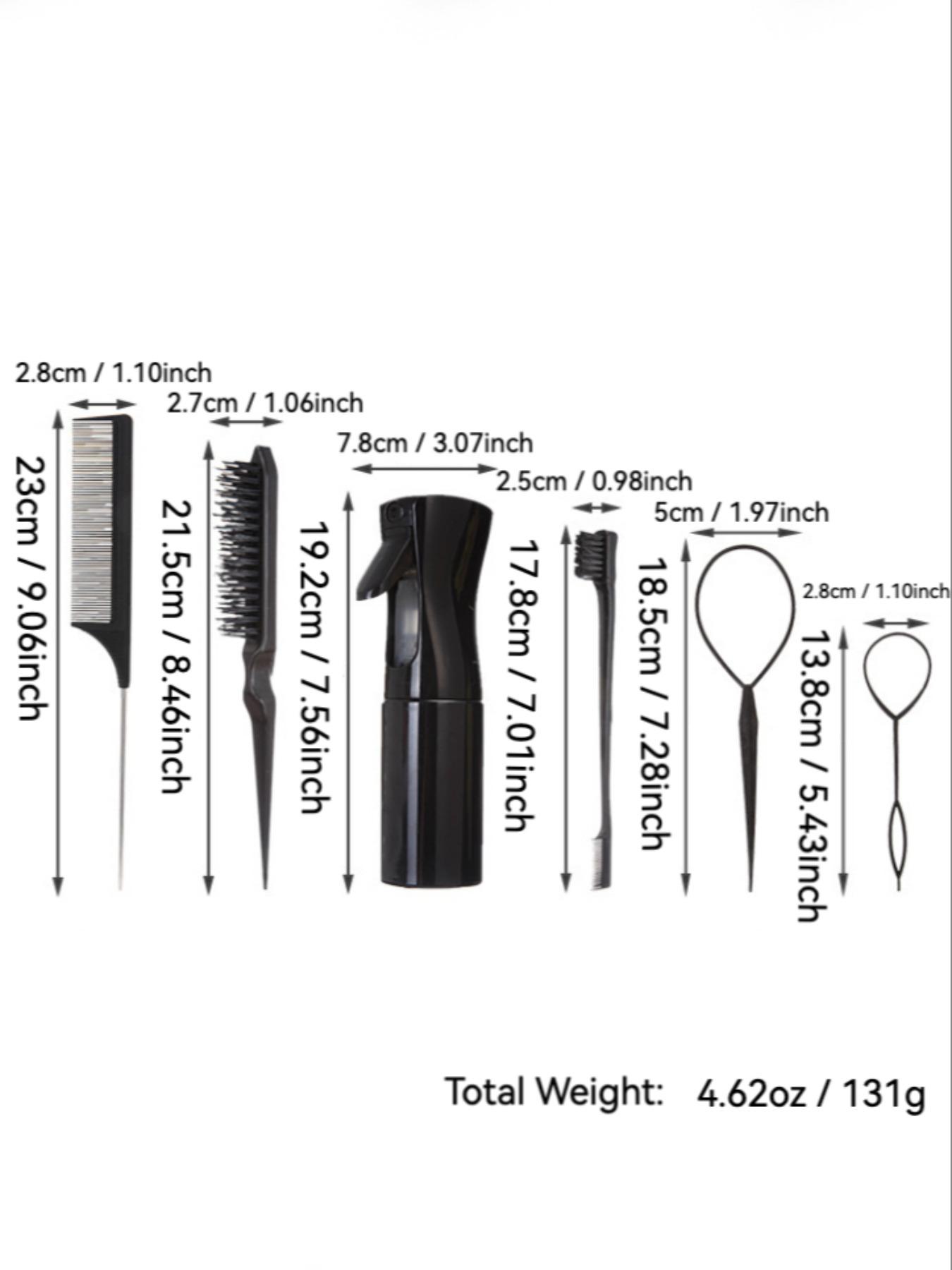 6 Piece Hair Styling Brush Set with Spray Bottle, Detangling Comb, Sectioning Comb, Tail Comb, Braiding Tools for Men and Women, Hair Grooming Kit
