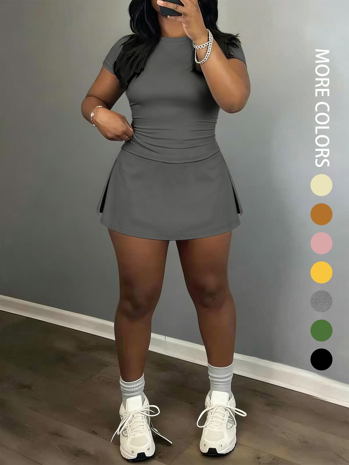 Women's Short Sleeve Casual Sporty Set, 2-Piece Women's Fashionable Daily Wear & Active Lifestyle Clothing, Workout Casual Wear