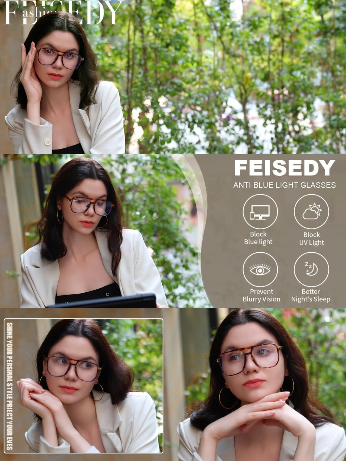 FEISEDY Blue Light Blocking Glasses Fake Nerd Clear Square Computer Lightweight Pilot Glasses Frame Oversized B2866 FEISEDY Blue Light Blocking Glasses Fake Nerd Clear Square Computer Lightweight Pilot Glasses Frame Oversized B2866