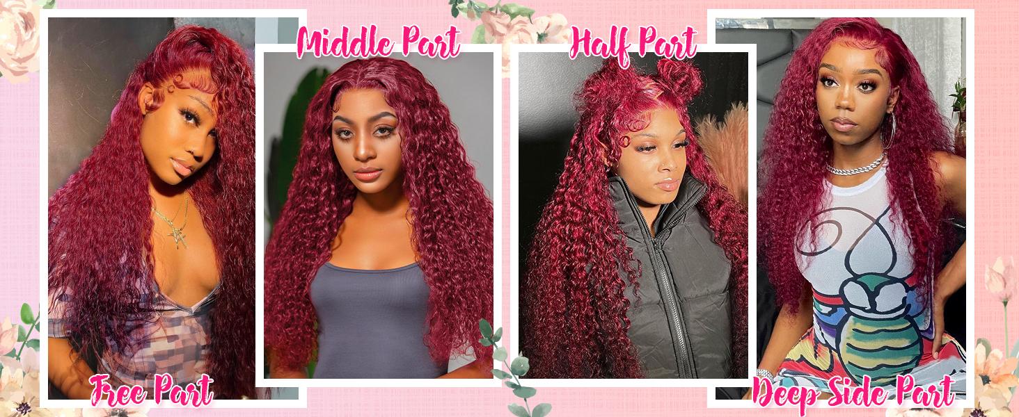 Burgundy Deep Wave Lace Front Wigs Human Hair 13x6 Wine Red Curly HD Lace Front Wig with Baby Hair 99j 180% Density for Women Natural Look