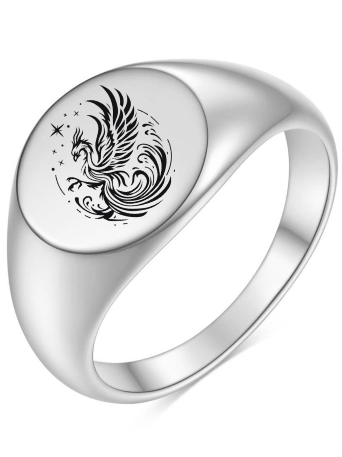 New 12mm Smooth Ring, Round 18k Gold Laser Engraved Phoenix Ring, Elegant Jewelry for Women, Unique Gift Idea, Elegant Fashion Rings