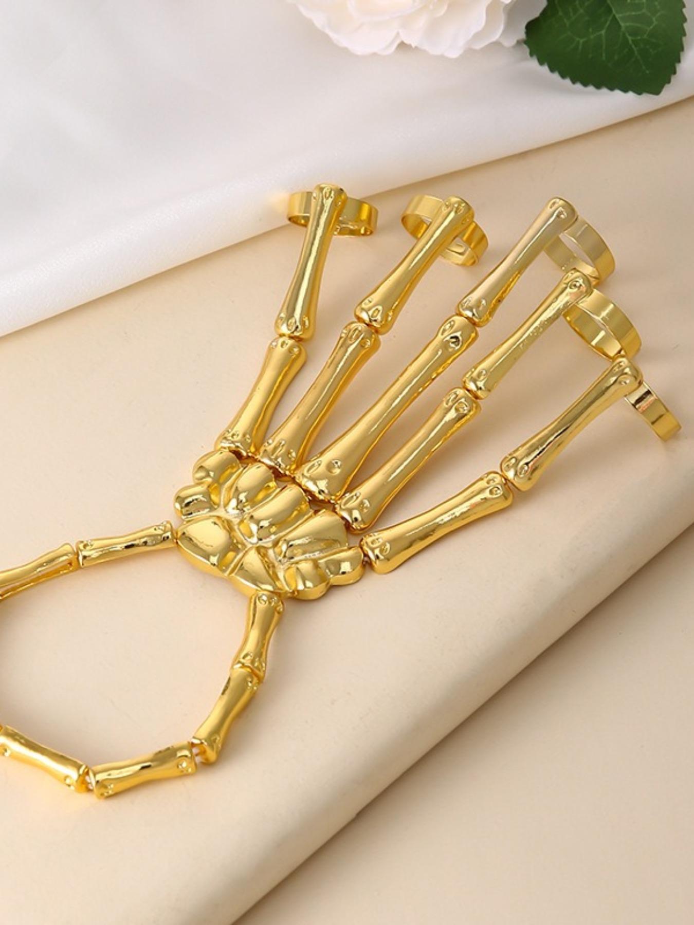 Punk Skeleton Hand Bone Design Bangle, Fashionable Hand Accessories for Women & Men, Adjustable Five Finger Ring Bracelet for Party, Daily Clothing Decor