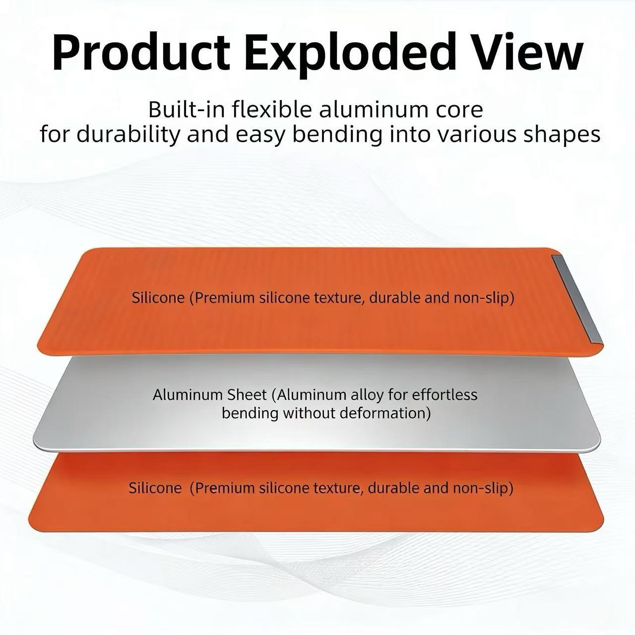 Portable foldable silicone phone holder Mount, can be bent into any shape freely, adjustable stand at multiple angles, non slip desktop base, water cup heating pad, suitable for mobile phones, tablets, laptops, portable travel, outdoor, and office use