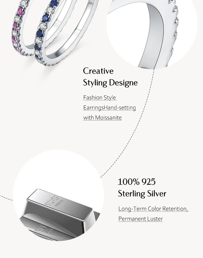 Stackable Synthetic Moissanite Ring for Women Pink and Blue Saphire Wedding Band Fine Jewelry For Anniversary Party Gift R061