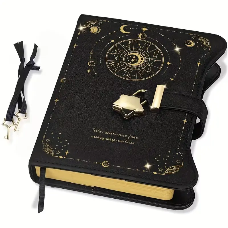 Diary with pen lock key, suitable for both men and women in creative gifts, 360-page women's B6 notebook with replaceable inner core-perfect writing record, secret handwriting, starry sky and moon design.