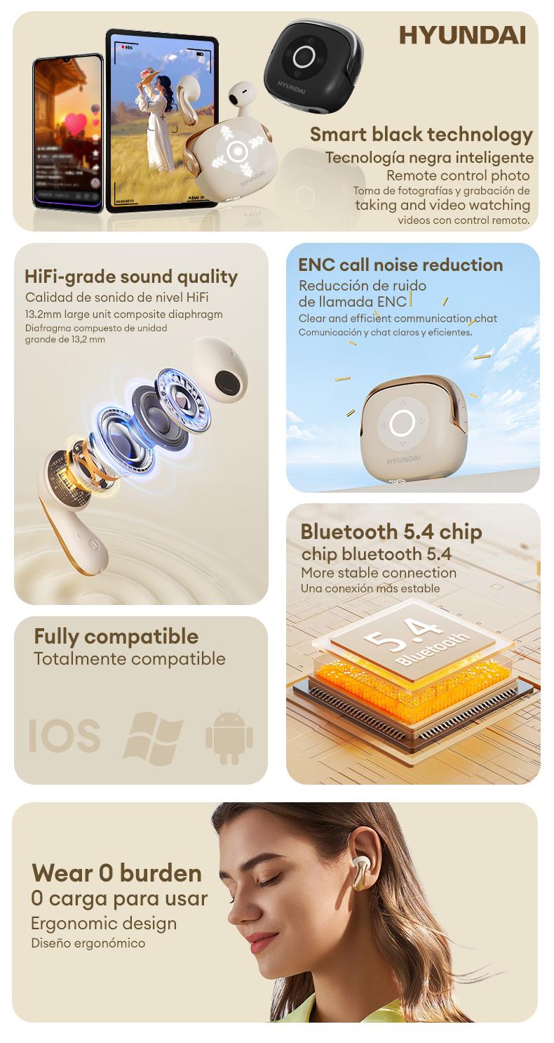 HYUNDAI SU6 TWS Bluetooth Remote Control Earbuds for Short Videos Viewing & Camera Remote HIFI Stereo Audio Headphones Compatible with Various System Electronic Headset