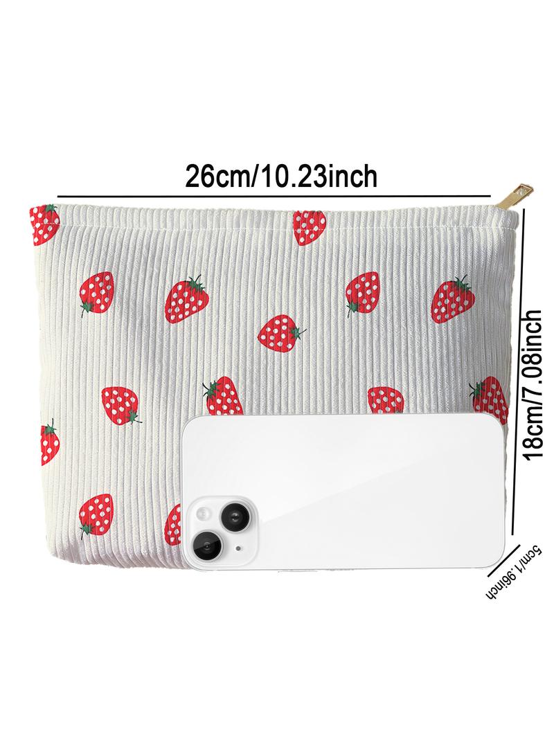 Strawberry Pattern Makeup Bag, Lightweight Multi-functional Travel Cosmetic Bag, Zipper Makeup Organizer Pouch, Versatile Storage Bag, Handheld Cosmetic Pouch