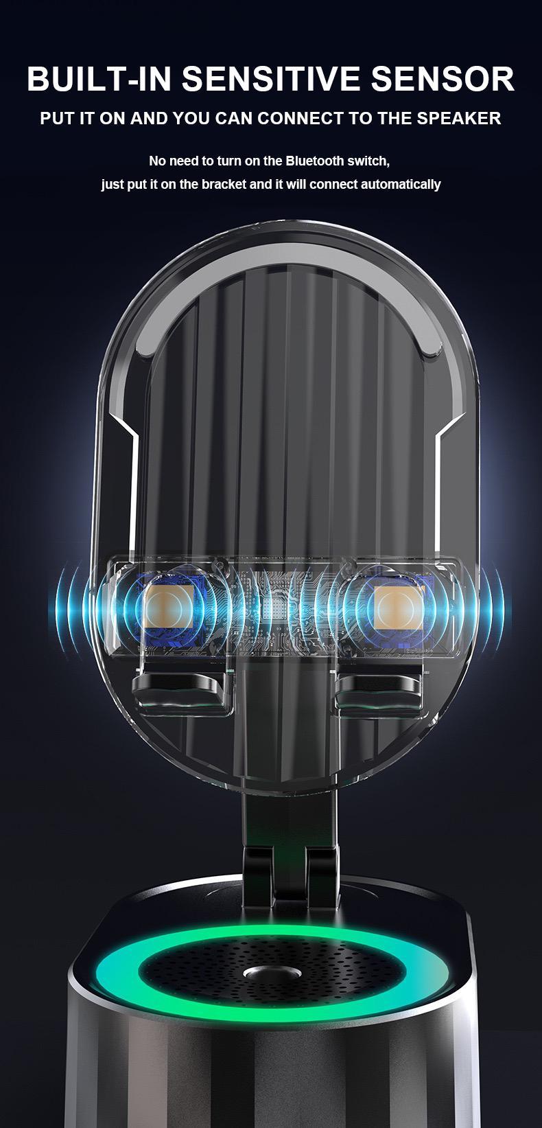 [valentinesdaygift] AKLLCCR Cell Phone Stand with Induction/Bluetooth Speaker and Colorful Ambient Light/Power Bank 5-in-1, 5.3 HD Surround Subwoofer Sound,300° Rotable Foldable Lift-Non-Slip Base, Fits Smart Phones