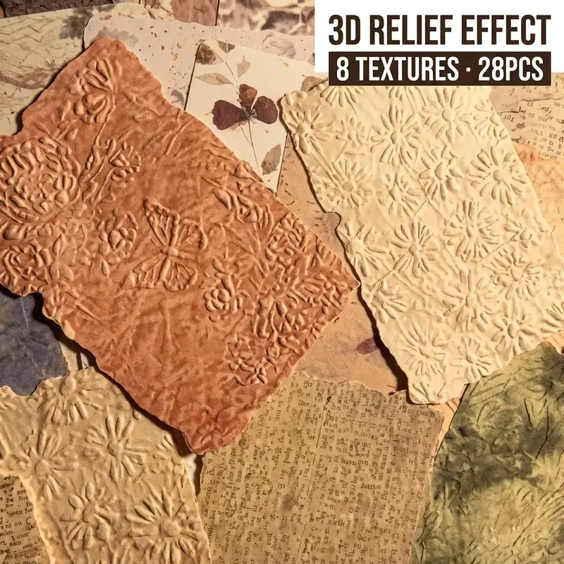 28sheets(8 Textured Papers) Relief Stereoscopic Effect DIY Scrapbook Ppapers, Scrapbook Materials, Perfect For DIY Crafts, Scrapbooking Supplies,Bullet Journals,Crafts Decoration,Gift Wrapping,Handmade Greeting Cards, Daisy