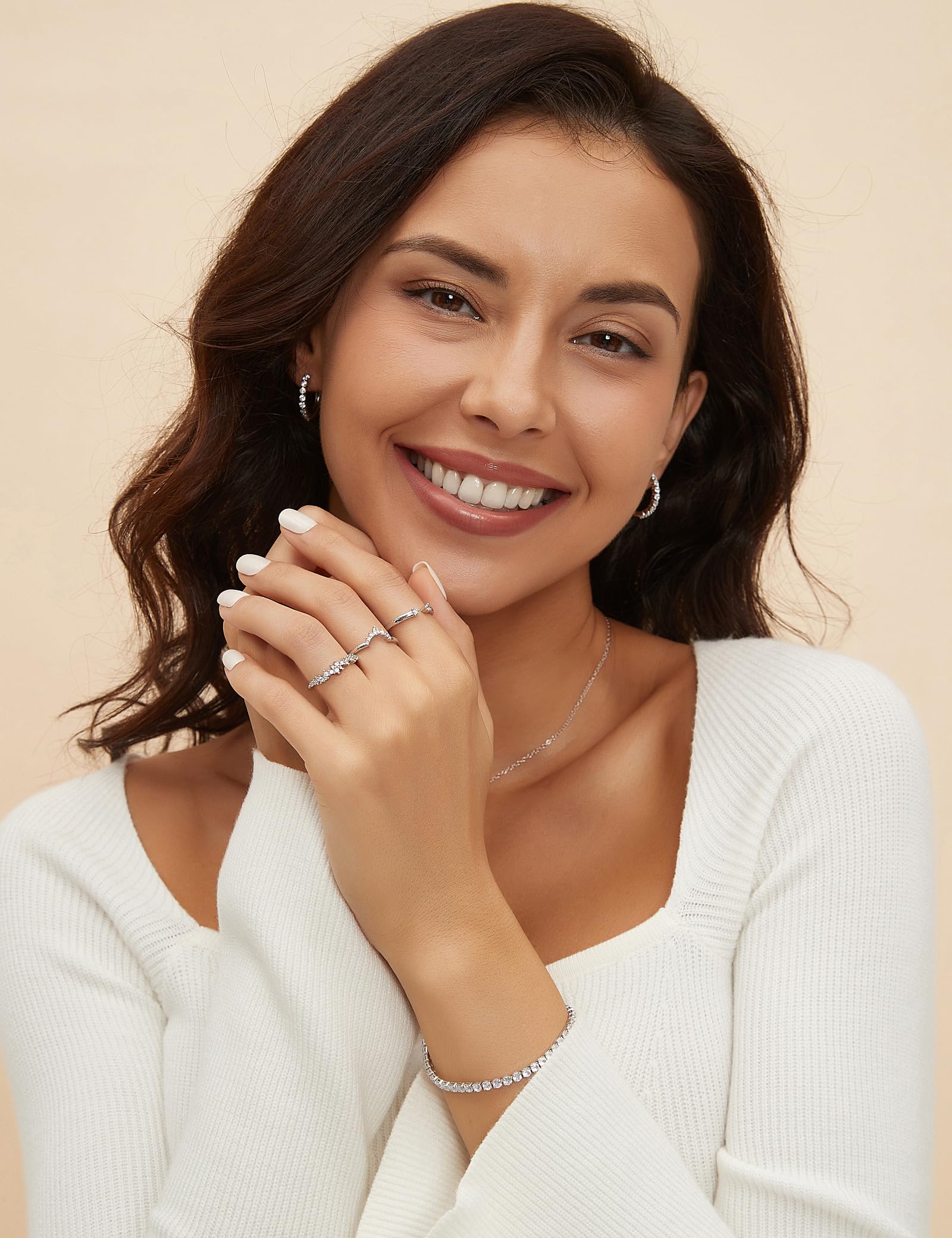 EAMTI 925 Sterling Silver Wedding Bands for Women Pear & Round Shaped CZ Cubic Zirconia Curved Stackable Engagement Rings for Her EAMTI 925 Sterling Silver Wedding Bands for Women Pear & Round Shaped CZ Cubic Zirconia Curved Stackable Engagement Rings for Her