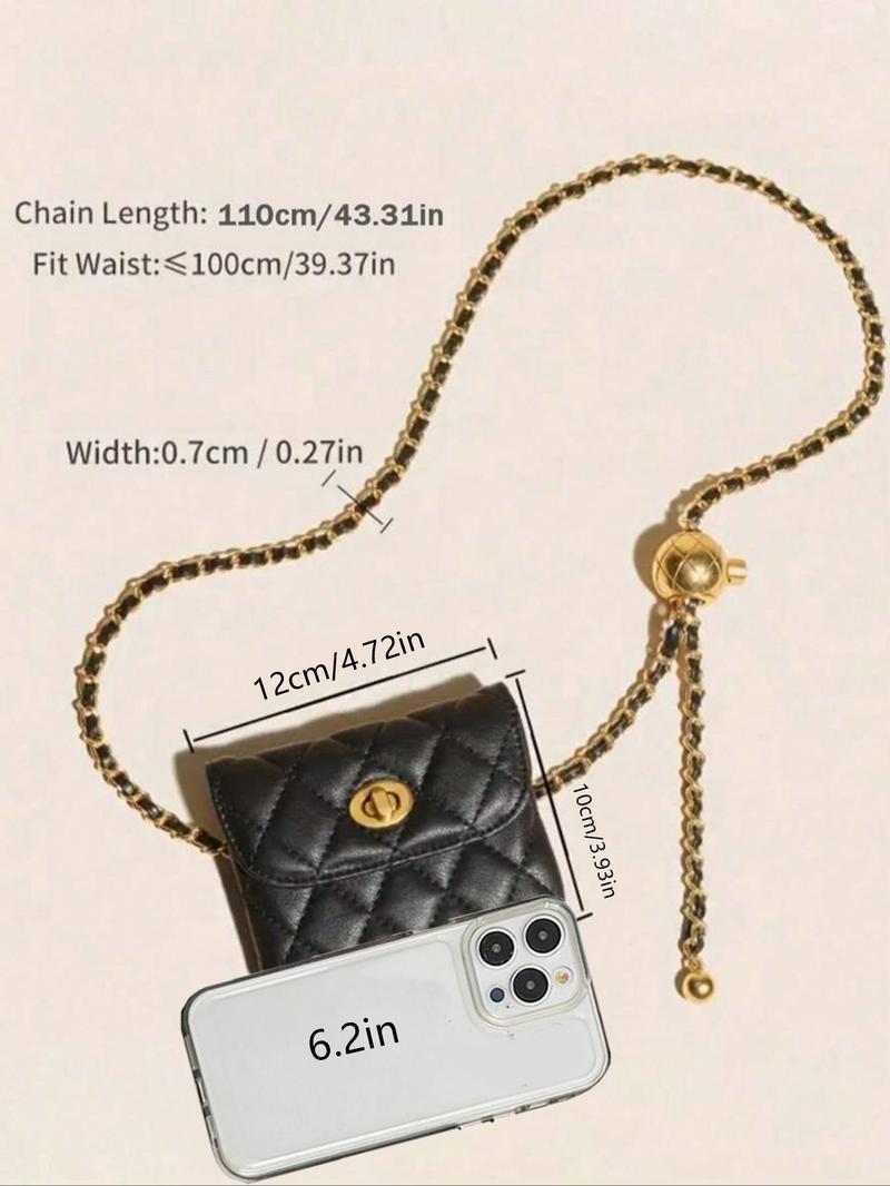 Women's Elegant  Quilted Design Chain Belt Bag,  Style Fashionable Pu Leather Fanny Pack for Daily Used, Casual Trendy Versatile High-quality Daily Commuting Bag