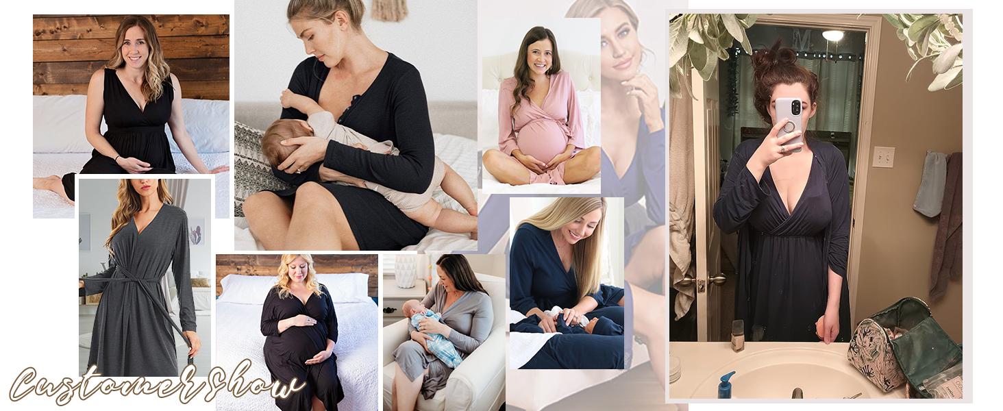 SWOMOG Women Maternity Nursing Gown and Robe Set 3 in 1 Labor Delivery Nursing Nightgown for Breastfeeding Hospital Bathrobe  labor gown for hospital