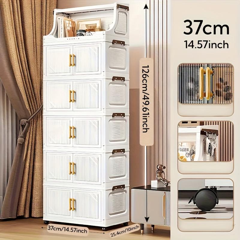 1pc Multifunctional Foldable Storage Cabinet - Heavy-duty Plastic Storage Box with Open Shelves, Space-saving Foldable Design, Suitable for Living Room, Bedroom, Kitchen, Office - Ideal Gift for Home Organization and Small Spaces, Cabinet Storage