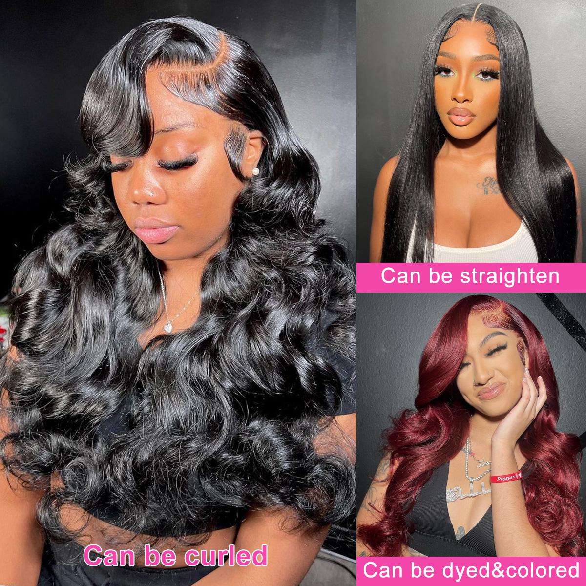 13x6 Lace Front Wigs Human Hair Body Wave 180% Density Pre Plucked 13x6 Transparent Lace Frontal Wigs Human Hair with Baby Hair Natural Black