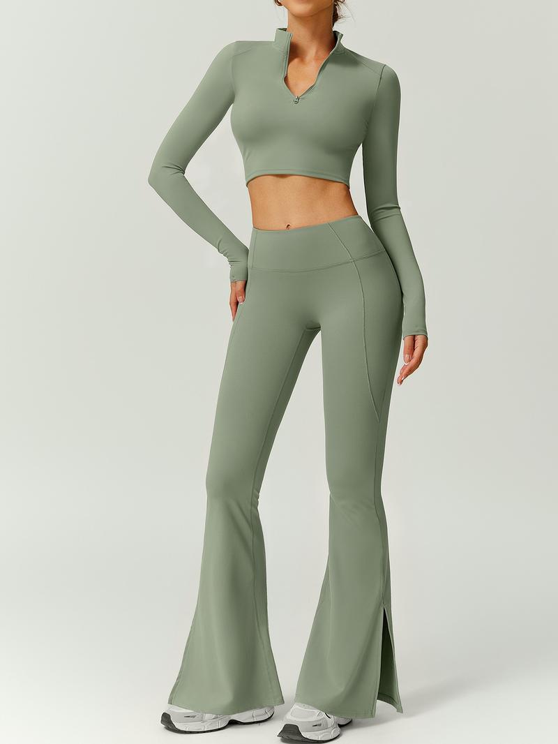 Women's Fashion Stand Collar Half-Zip Thumb Button Slim Fit Long Sleeve Top High Waisted Butt Lifting Pants Outdoor Running Golf Tennis Cycling Gym Workout Clothes Tennis Attire