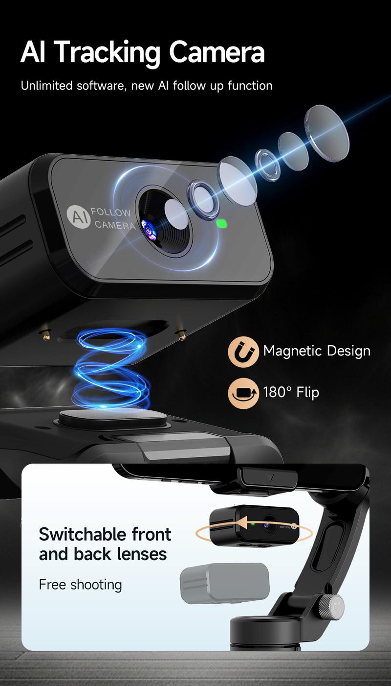 Smart Ai Face Tracking and Wireless Microphone, 3-Axis with 360° Omnidirectional Sound and Noise Reduction, Compatible with iPhone 15/14/13 Pro Max, Samsung, Android, Gopro, Smartphone Vlogging Kit