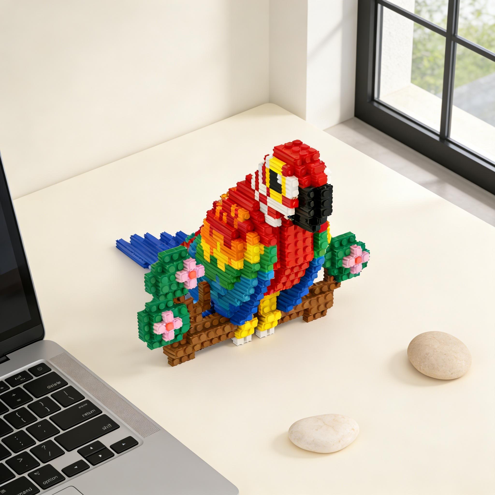 Colorful Macaw 3D Puzzle Building Block Decor, Perfect for Home Office Shelves, Party Decor, Ideal Gift for Holidays, Handmade Craft