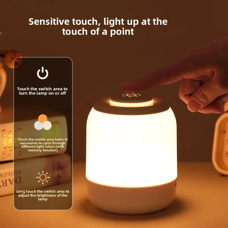 Rechargeable Touch LED Night Light, Bedside Lamp for Night Waking and Breastfeeding, Dorm Desk Lamp, Small Night Light