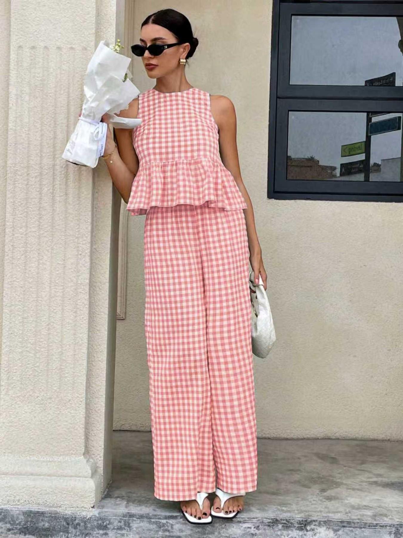 Women's Casual Sleeveless Top + Striped Pants Set, Sleeveless Matching Sets, Womenswear, Summer Wear, Perfect for Spring Festival/spring Break, Comfortable Daily Use Nk-0001-726