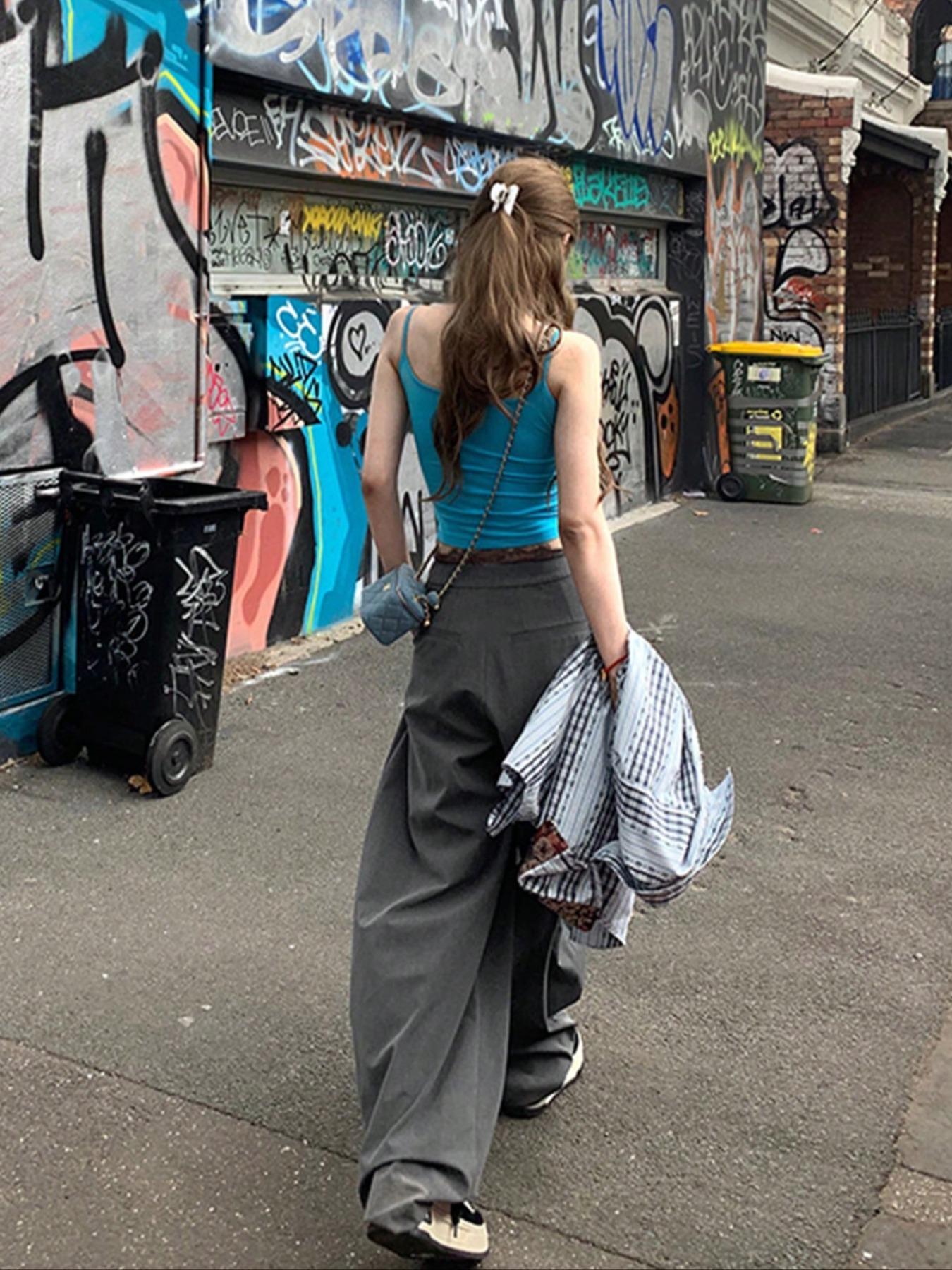 Women's High-Waisted Straight-Leg Loose Fit Pants, Womenswear, Plain Design, All-Season Wear, Casual Style, Perfect for Daily