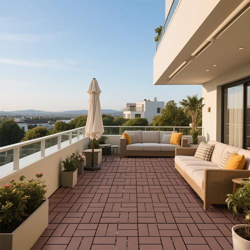 Plastic interlocking decking tiles, 44 packs of terrace decking tiles, 12“ x 12” waterproof for all-weather use, backyard pool decking tiles, Brown