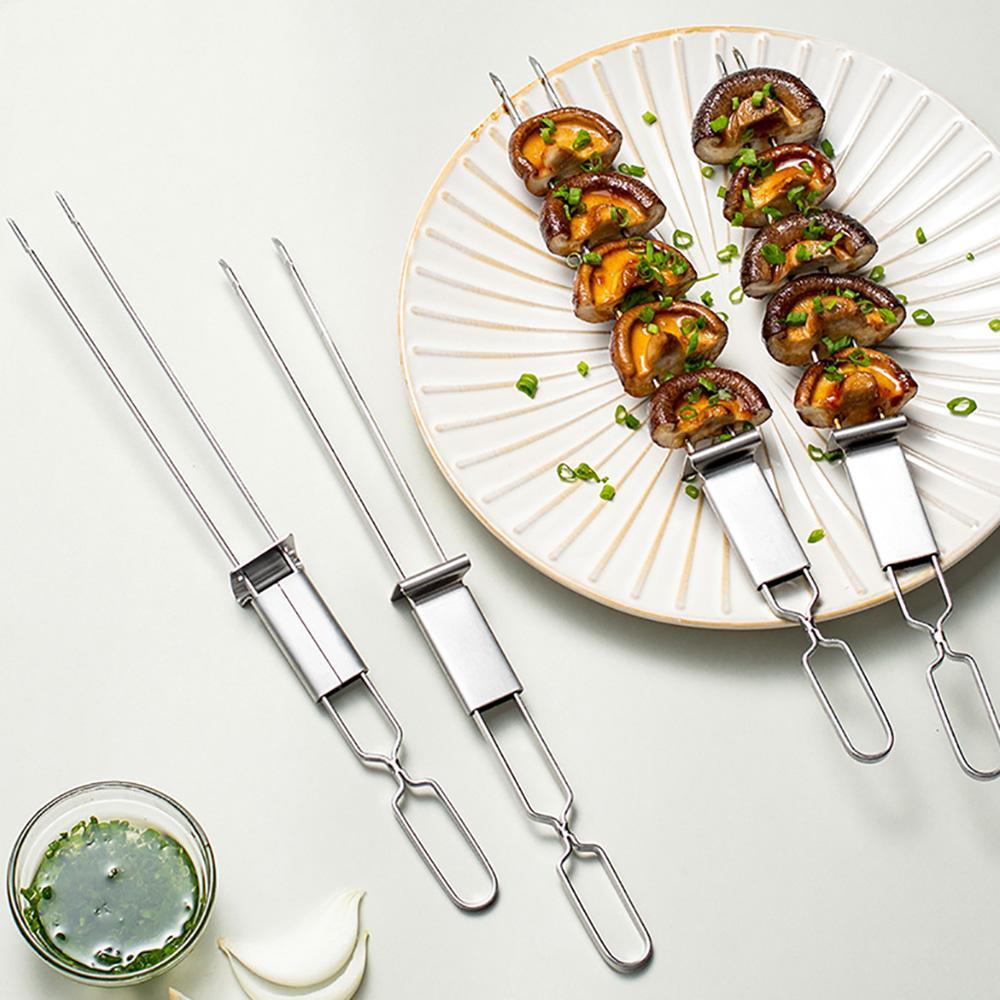 Stainless Steel Barbecue Grill Fork & Skewers Set, Barbeque-Style Double Pronged Forks for Shrimp, Meat, Veggies, Non-Slip Handle, Reusable, Easy to Clean, Ideal for Outdoor Grilling Parties, Barbeque-Style Barbecue Forks