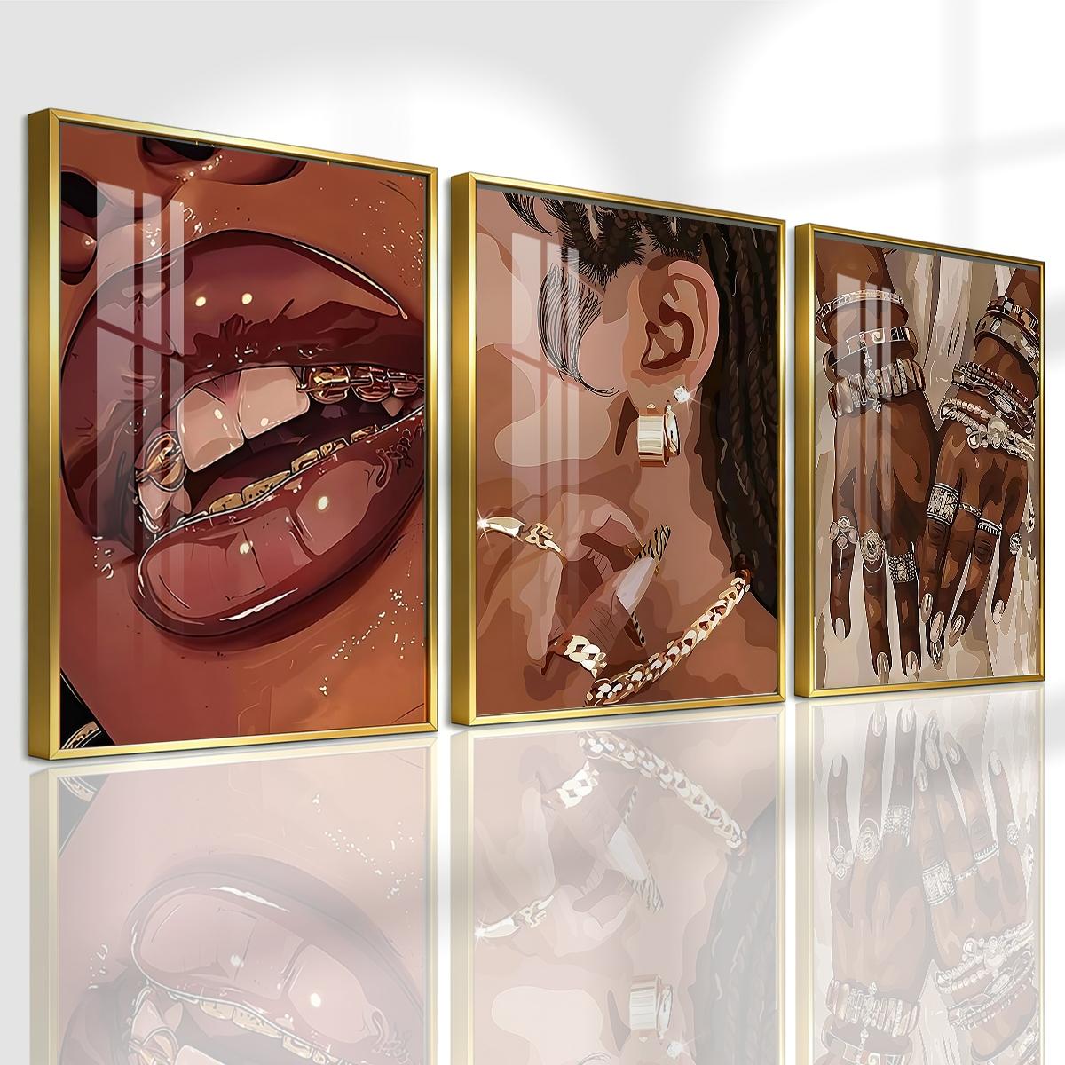 3 Counts Aluminum Alloy Framed Painting, Stylish Woman Jewelry And Gold Accessories Art Posters, Home Decoration For Living Room, Bedroom, Office, Restaurant, Hallway Wall Decor, Odorless Print Artwork, Luxury Perfect Gift For Friends And Family