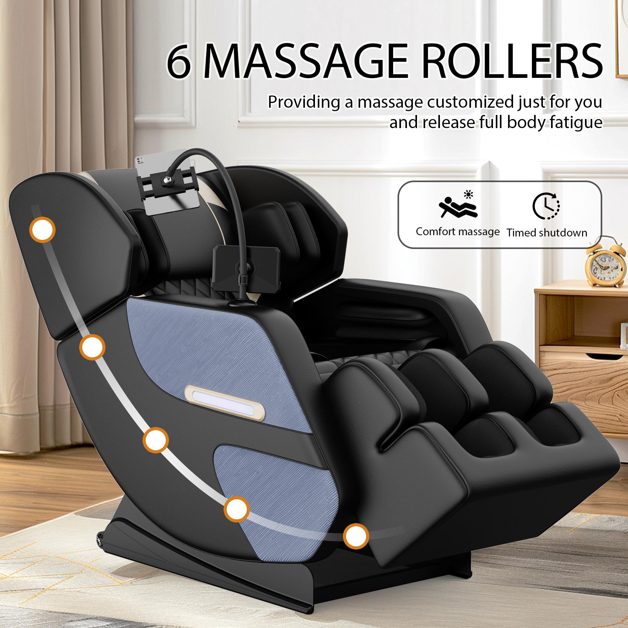 Massage Chair Full Body, Zero Gravity Massage Chair with 5 Auto Modes, Shiatsu Massage Recliner Chair with 6 Fixed Rollers, Heating, Foot Massage, Touch Screen Controller, Gift for Seniors(Blue)