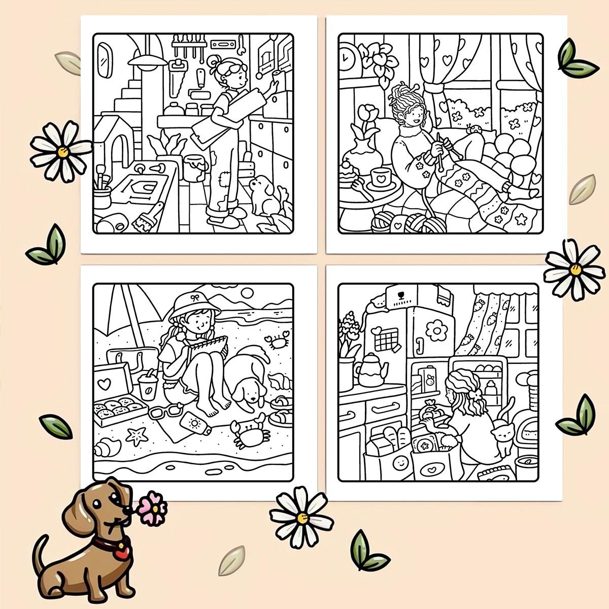 The Cozy Girl Bold & Easy Coloring Book for Kids & Adults - 22 Cute Kawaii Cozy Autumn & Warm Vibes Coloring Pages, 120gsm Thick No Bleed Paper, Non-Toxic Odorless, Glue Binding, Perfect for Stress Relief