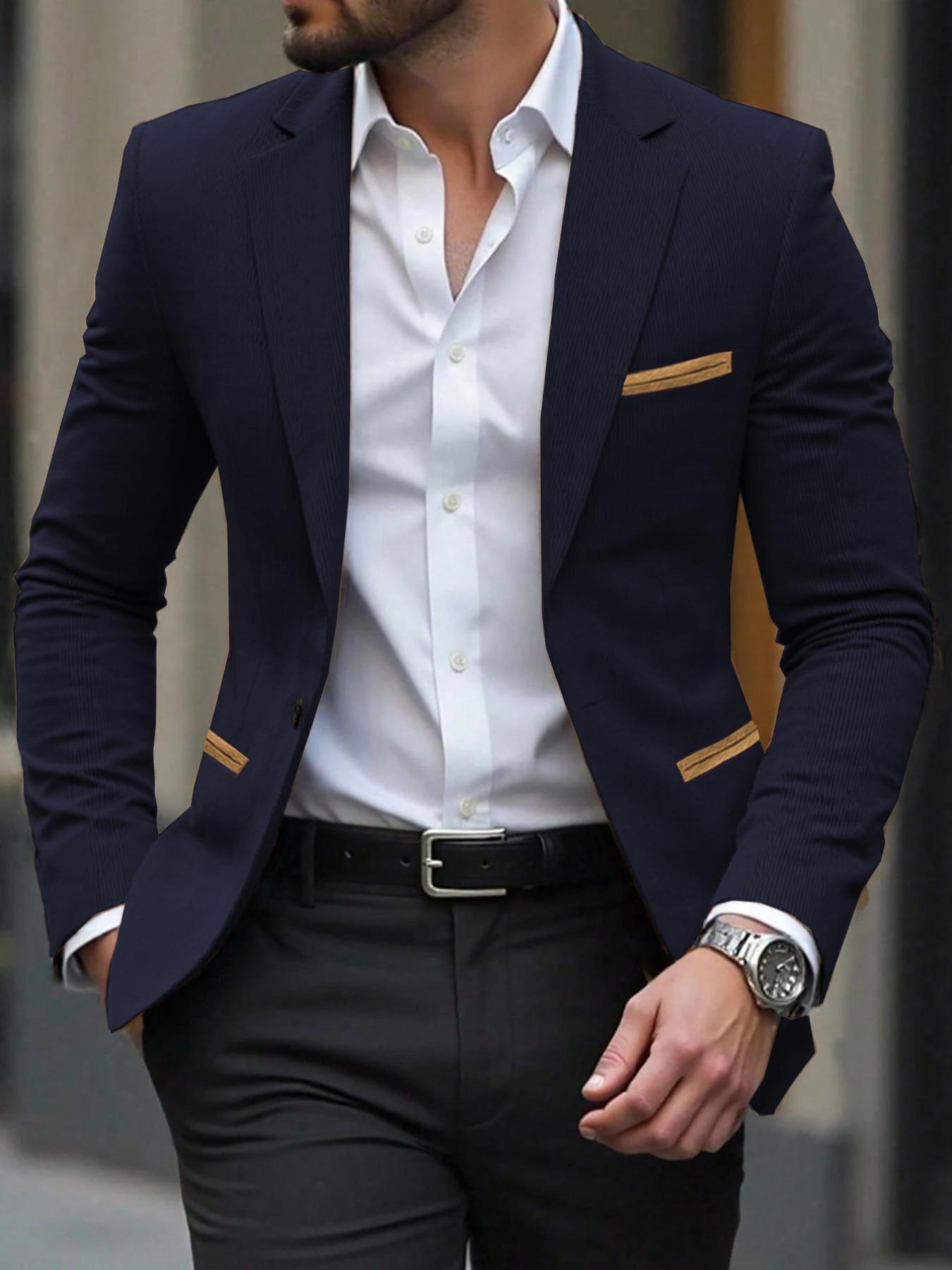 Men's Colorblock Blazer Jacket, Long Sleeve Casual Suit Coat, Fashionable Versatile Outerwear for Any Occasion
