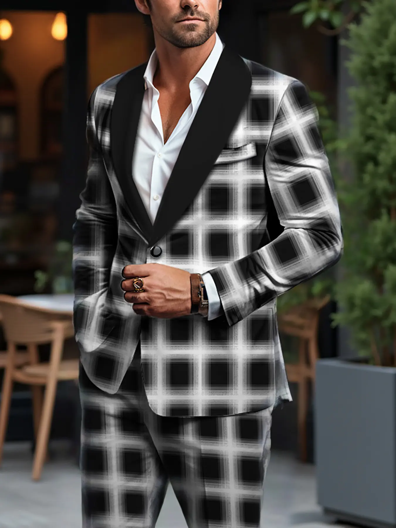 Men's Blazer Set Two-Piece, Elegant Casual Style, Slim Fit, Geometric Pattern, Suitable for Weddings, Parties, Formal Events