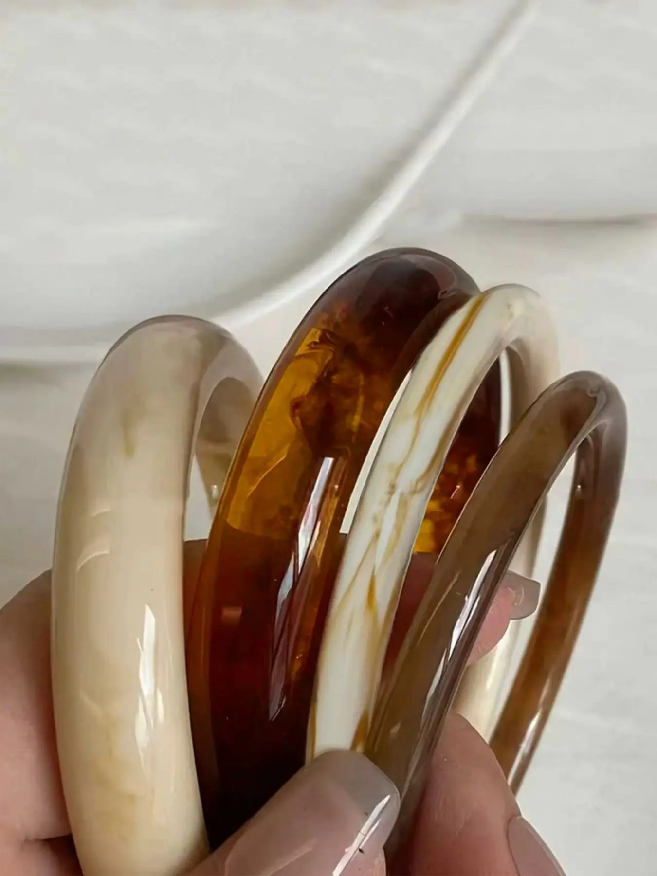 Vintage Resin Amber Acrylic Bangles Bracelets Set, Fashion Multifunctional Jewelry for Women, Daily Wear Accessories, 4 Pieces