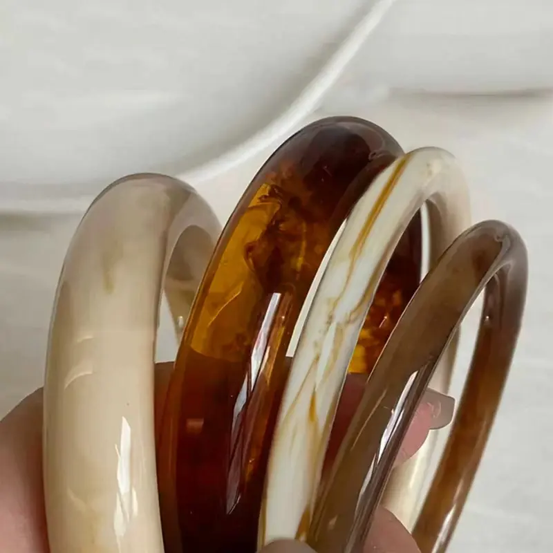 Vintage Resin Amber Acrylic Bangles Set, High Quality Fashion Multifunctional Jewelry for Women, Daily Wear Accessories, 4 Pieces
