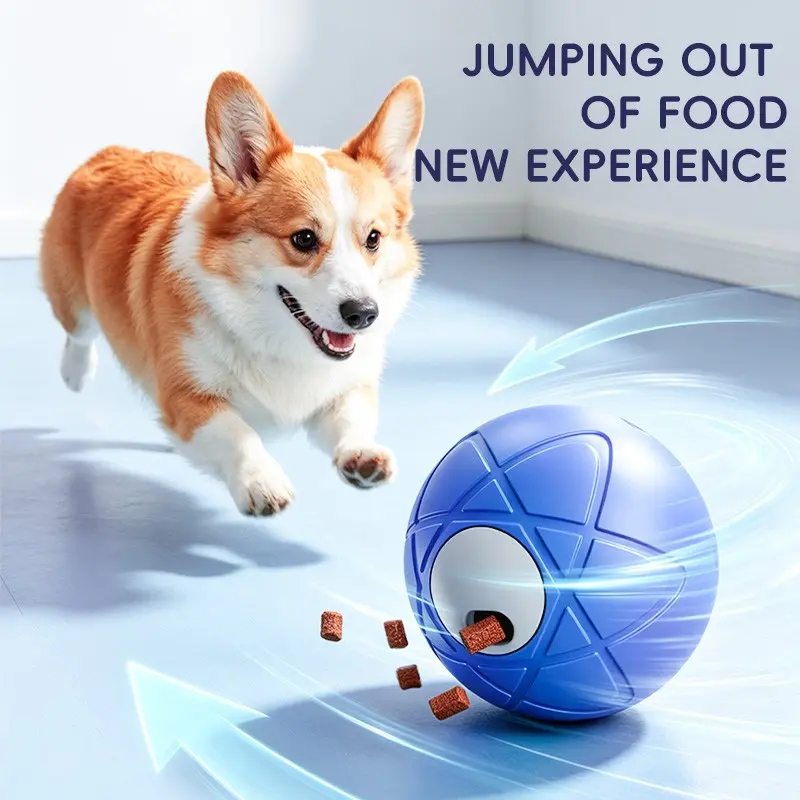 Gravity Bounce Food Dispenser, Dog Toy Feeder, Self-Play Feeding Function, Rechargeable Slow Feed Tool, Mechanical Pet Toy