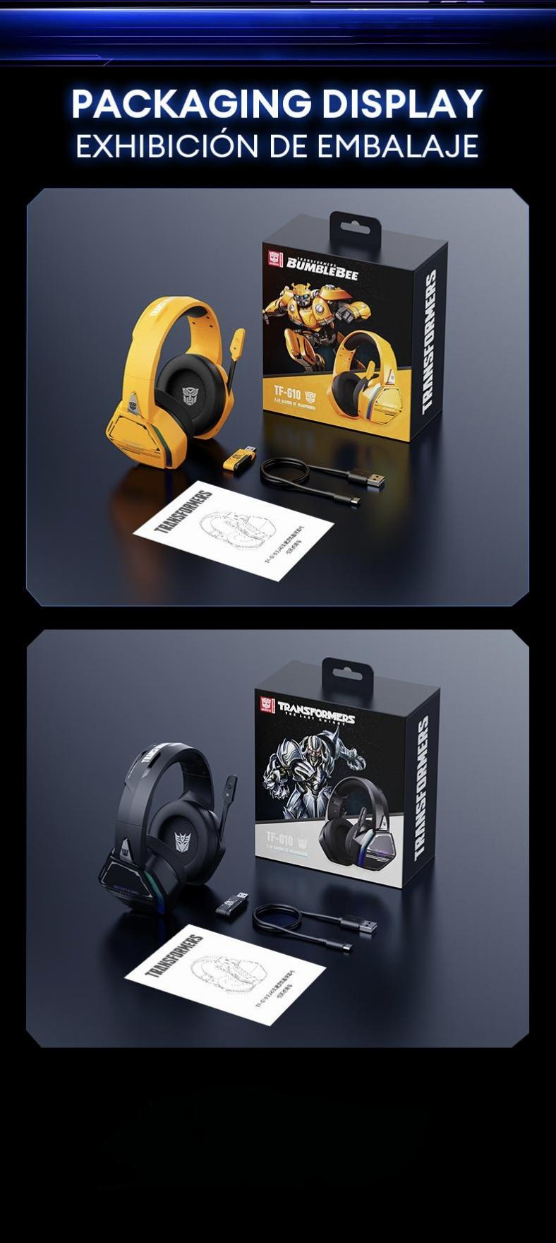 Transformers TF-G10 Wireless Gaming Headsets 2.4G+Bluetooth Compatible Headphones, High-Fidelity Surround 7.1 Audio Earphones with Noise Canceling Mic, Low Latency Gaming & Music Dual Mode