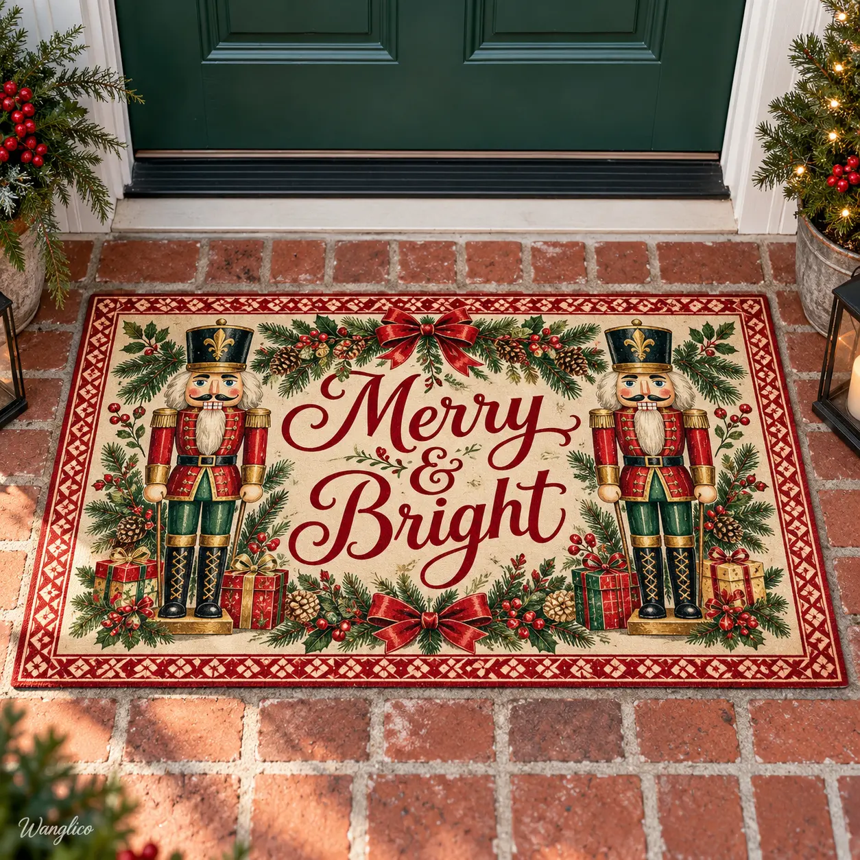 Wanglico Nutcracker Christmas Doormat, Merry & Bright Vintage Soldier Print, Traditional Holiday Door Decor, 18x30 or 20x36 Inch PVC Entry Mat with Black Non-Slip Backing