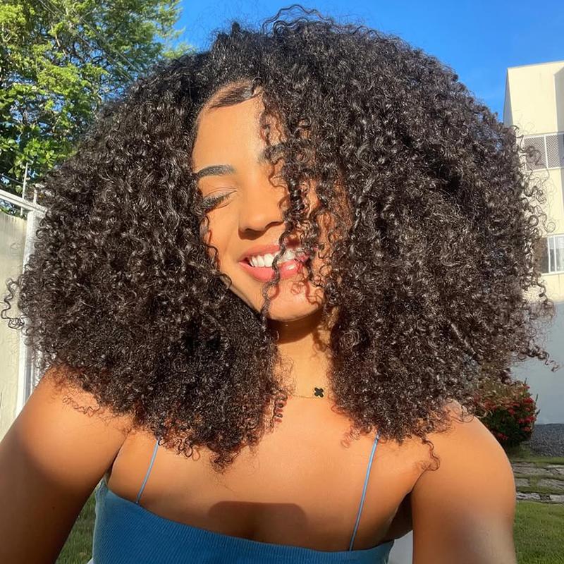 [Glueless Half Wig] QUANDIAN Kinky Curly Half Wig Wear Go Glueless Human Hair Wigs 200% Density Upgrade with Drawstring Cap Invisible Hairline Beginner Friendly