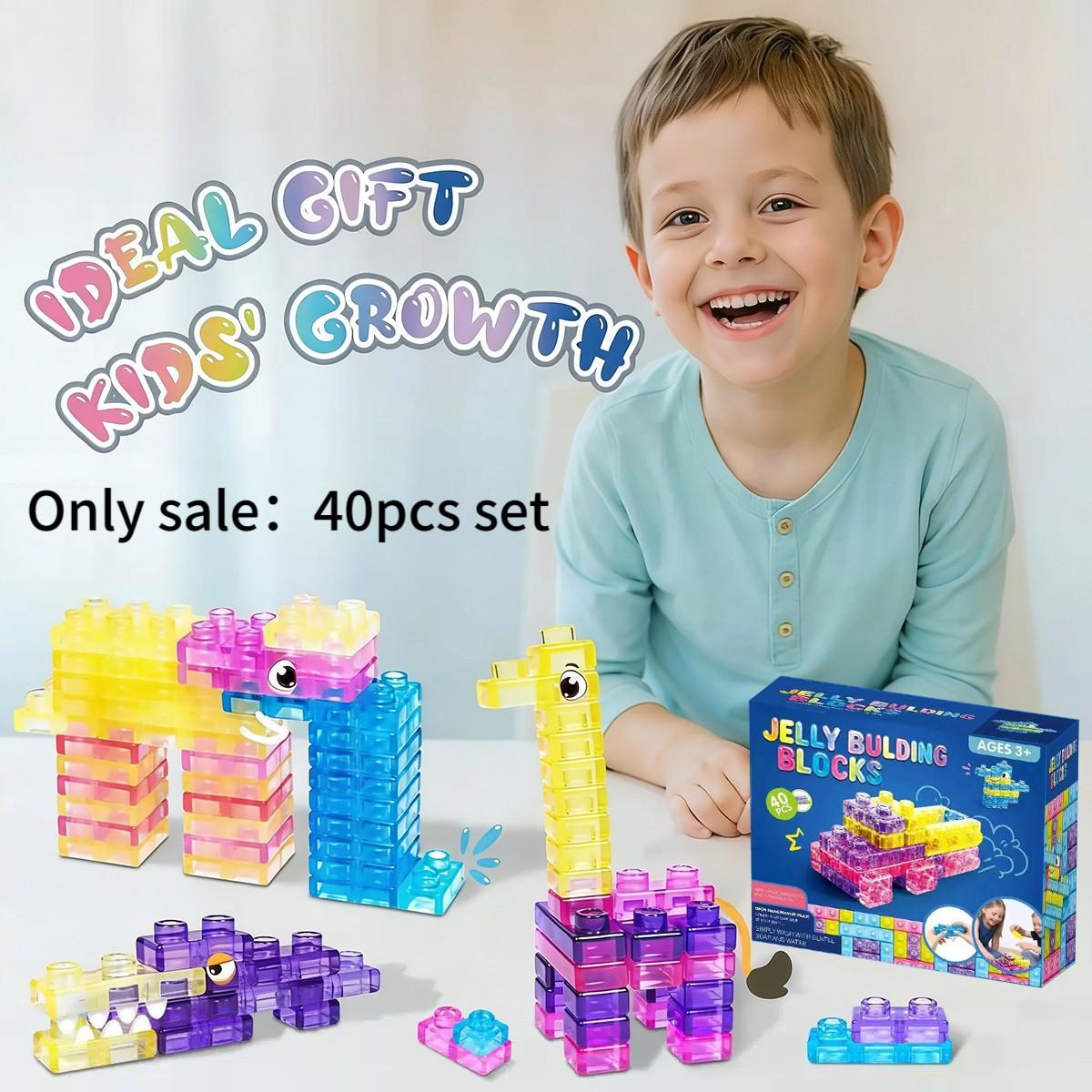 Multi-colored stackable jelly building block toy set, jelly soft building blocks, non-toxic sensory tactile toy, safe, soft, squeezeable and stretchable, suitable for early education and STEM creative building for children aged 3 and up, birthday gift.
