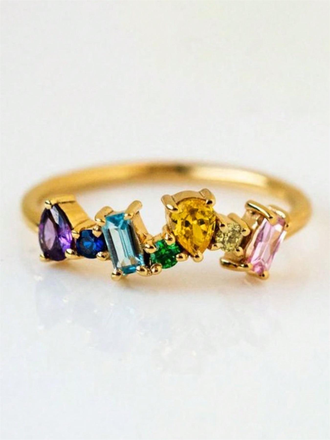 Fashion Colorful Artificial Zircon Decorated Ring, Elegant Glittering Ring, Elegant Rhinestone Decor Jewelry for Women,fashion Jewelry for Party, Daily Clothing Decor, Trendy All-match & Exquisite Jewelry for Birthday Gift