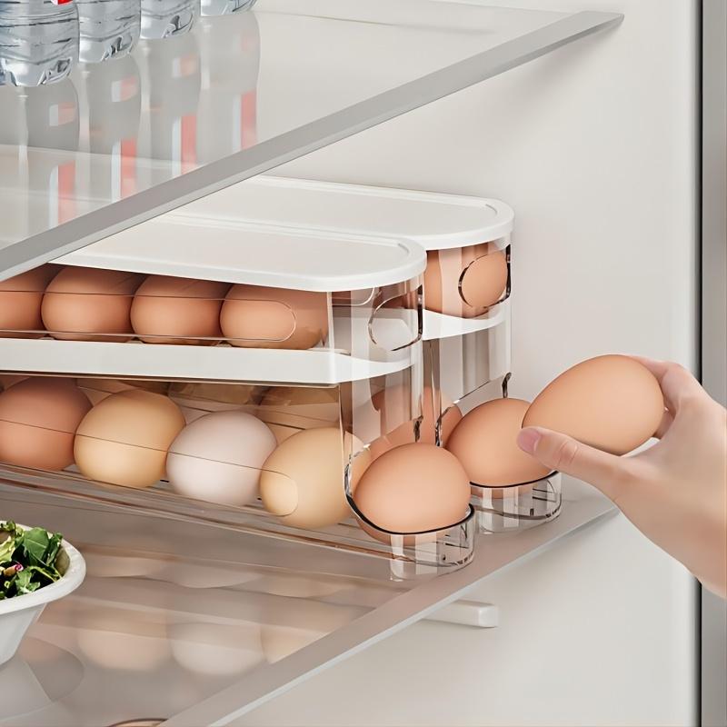 Rolling Egg Storage Box, Dual-Layer Automatic Egg Roller, Refrigerator Egg Dispenser, Keeps Eggs Fresh, Fits Fridge, Cabinets, Organizer