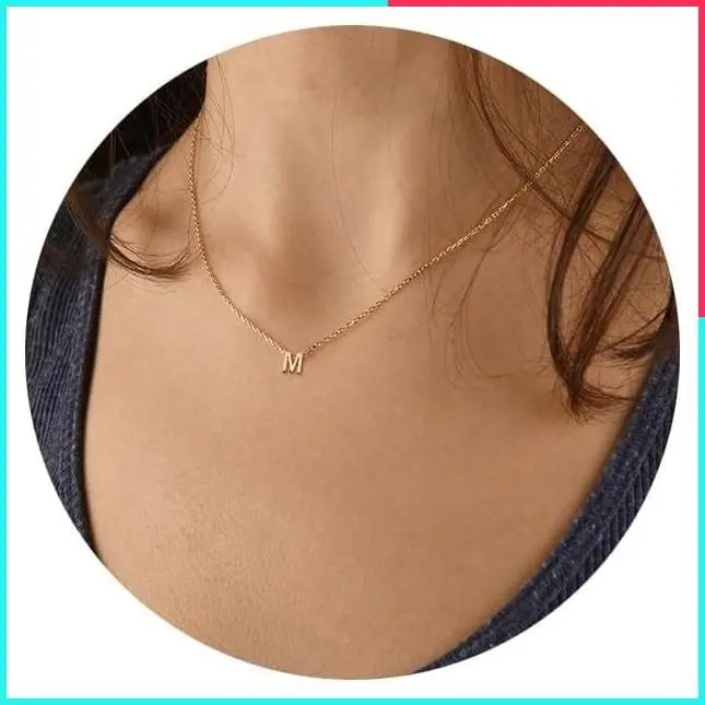 18K Gold Plated Stainless Steel Initial Letter Necklace for Women - Personalized Tiny Monogram Name Pendant Jewelry