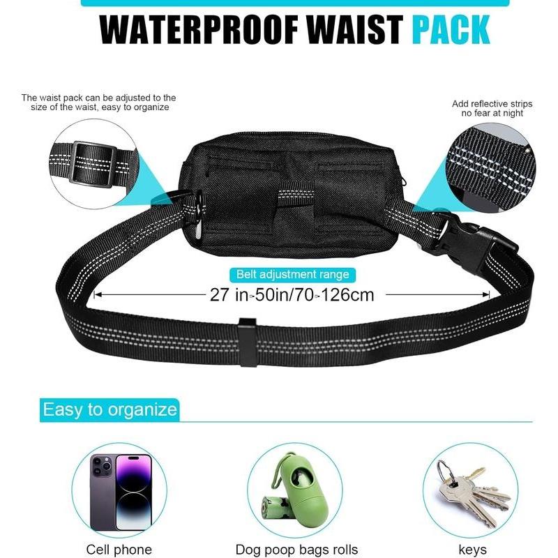 Hands-Free Dog Leash with Zipper Storage Bag, Dual Thick Handles, Durable Elastic Rope, Ideal for Walking, Jogging, Running
