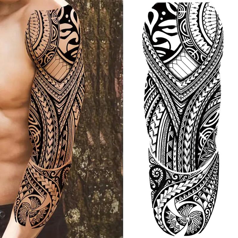 6 Sheets Full Arm Temporary Tattoo Stickers, Tribal Polynesian Design, Waterproof Long-Lasting Realistic Fake Tattoos for Men Women Halloween Party, Tattoo For Beginners