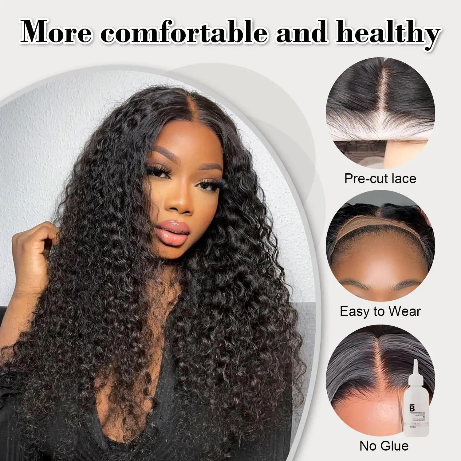Bling Hair Glueless Deep Wave Ready to Wear 5x5 Lace Clousure Wig Human Hair Pre Plucked 6x4 Curly Brazilian Transparent Lace Wigs For Women