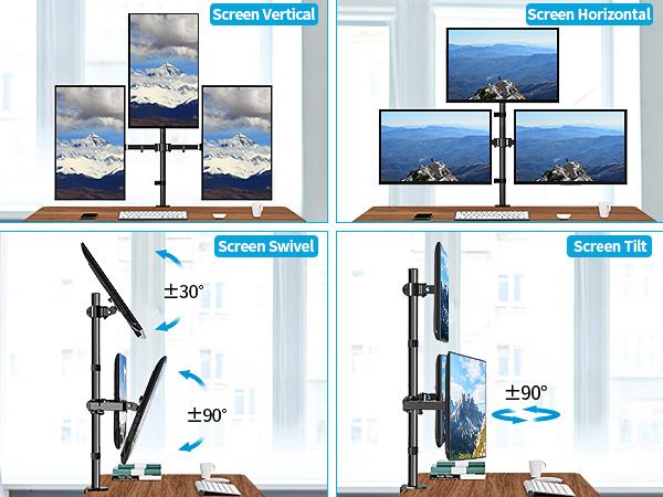 MOUNTUP 17"-32" Triple Monitor Stand for Desk Holds Up to 17.6 lbs per Arm, MU3005